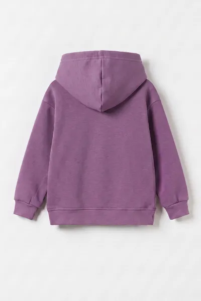 Mor (3-12 Yaş) London Baskılı 3 İp Şardonlu Kapüşonlu Kız Çocuk Sweatshirt 473974