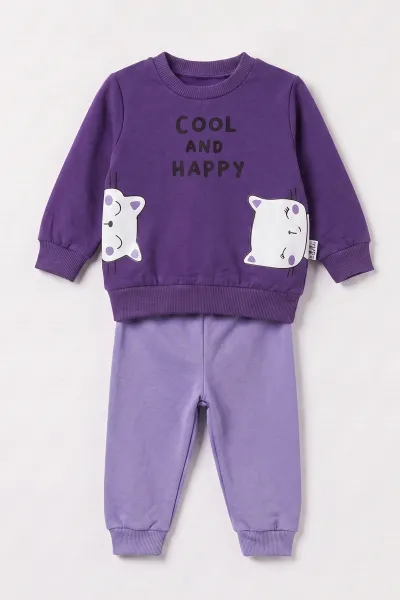 Mor (3-18 Ay)  Cool And Happy Baskılı 2 İp Kız Bebek Mevsimlik Takım 481120