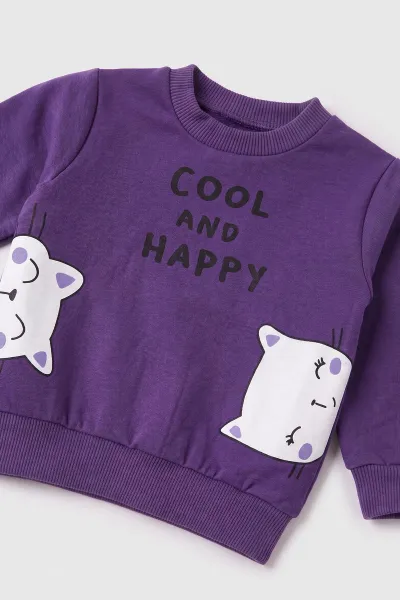 Mor (3-18 Ay)  Cool And Happy Baskılı 2 İp Kız Bebek Mevsimlik Takım 481120