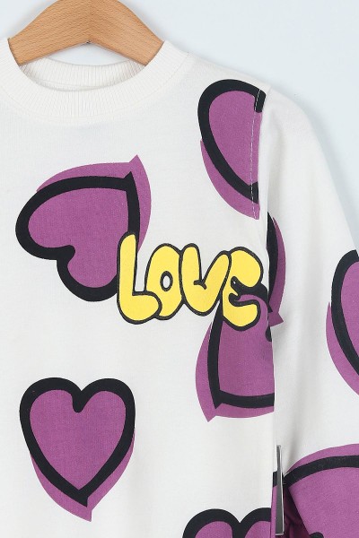Mor (3-6 Yaş) Kalp Love Baskılı iki İp Kız çocuk Takım 216573
