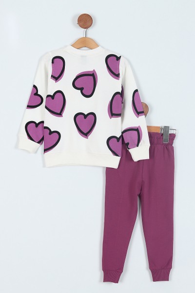 Mor (3-6 Yaş) Kalp Love Baskılı iki İp Kız çocuk Takım 216573
