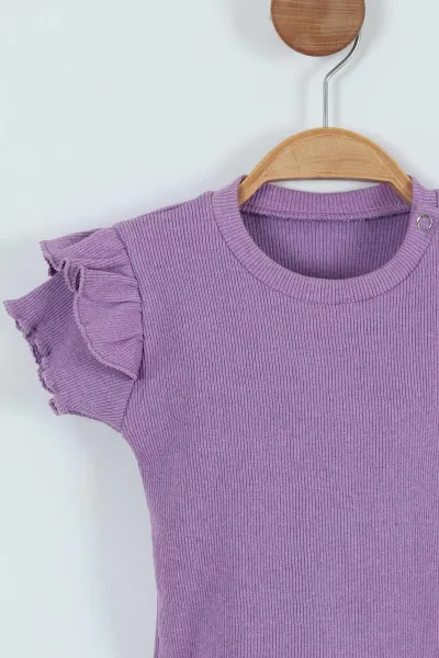 Mor (3-9 Ay) Kol Fırfırlı Fitilli Kız Bebek Takım 264731