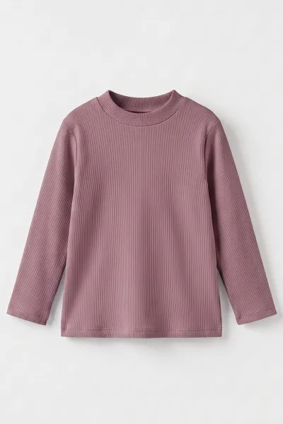 Mor (5-12 Yaş) Yarım Balıkçı Yaka Kaşkorse  Çocuk Body Sweatshirt 495423