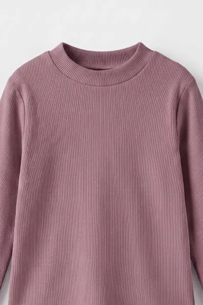 Mor (5-12 Yaş) Yarım Balıkçı Yaka Kaşkorse  Çocuk Body Sweatshirt 495423