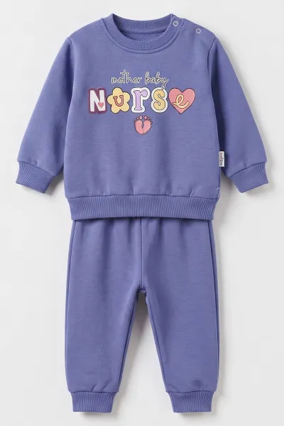Mor (6-24 Ay) Nurse Baskılı  3 İp Şardonlu Kız Bebek Kışlık Takım 495560