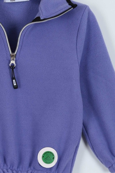 Mor (8-12 Yaş) Bel Lastikli Yarım Fermuarlı Kız Çocuk Sweat 224458