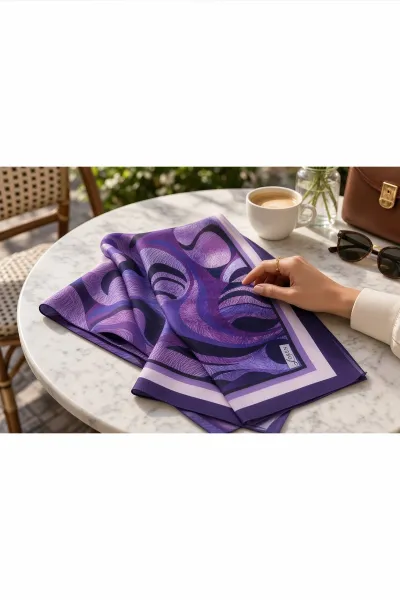 Mor 90x90 Cm Dijital Baskılı Armonia Desen Soft Eşarp 498623