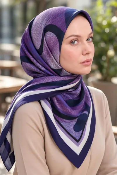 Mor 90x90 Cm Dijital Baskılı Armonia Desen Soft Eşarp 498623