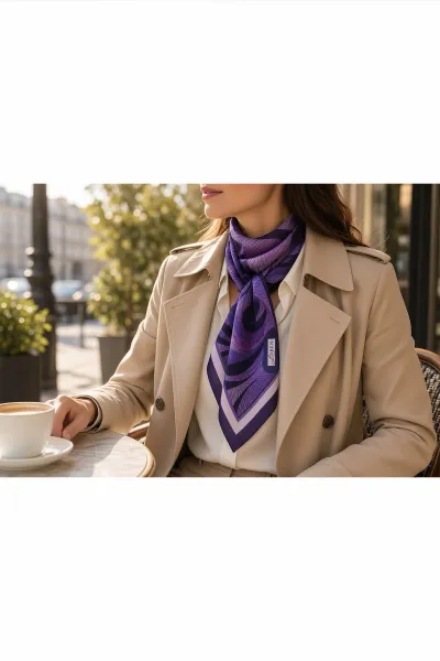 Mor 90x90 Cm Dijital Baskılı Armonia Desen Soft Eşarp 498623