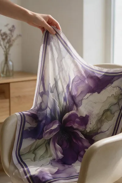 Mor 90x90 Cm Dijital Baskılı Floria Desen Soft Eşarp 498561