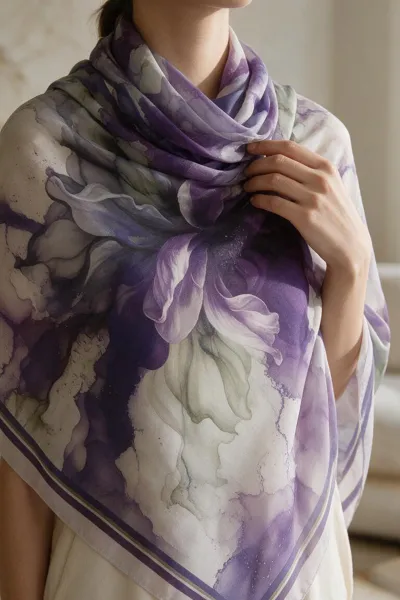 Mor 90x90 Cm Dijital Baskılı Floria Desen Soft Eşarp 498561