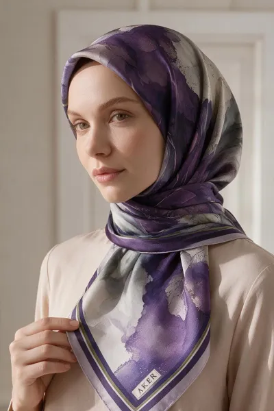 Mor 90x90 Cm Dijital Baskılı Floria Desen Soft Eşarp 498561