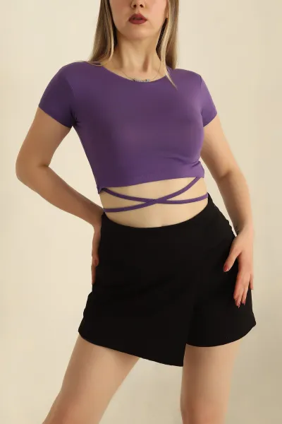 Mor Bağlamalı Crop Bluz 268977