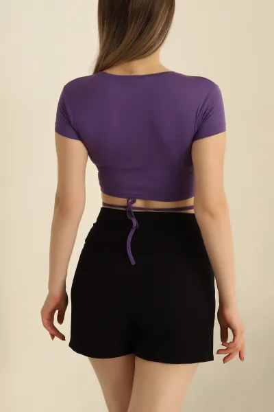 Mor Bağlamalı Crop Bluz 268977