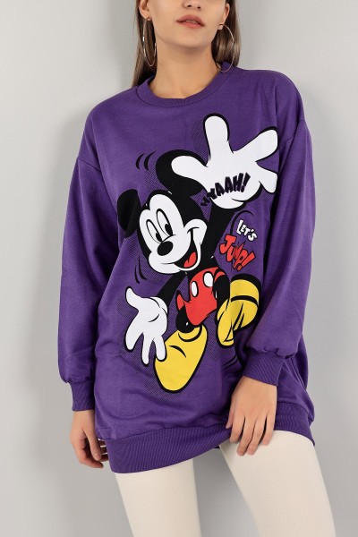Mor Baskılı İki İp Sweat Tunik 141696