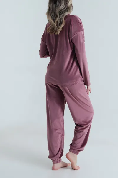 Mor Baskılı Kadife Kadın Pijama Takımı 491063