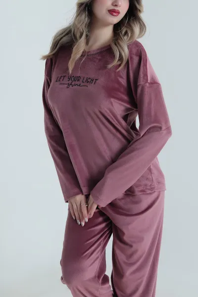 Mor Baskılı Kadife Kadın Pijama Takımı 491063