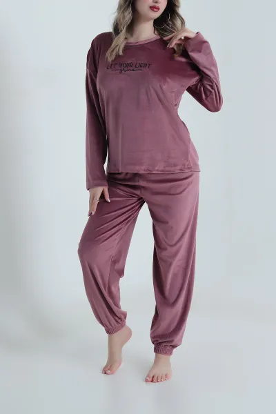 Mor Baskılı Kadife Kadın Pijama Takımı 491063