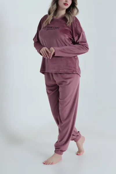 Mor Baskılı Kadife Kadın Pijama Takımı 491063