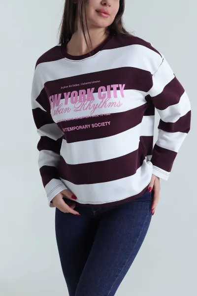 Mor Baskılı Üç İp Kadın Sweat 494205