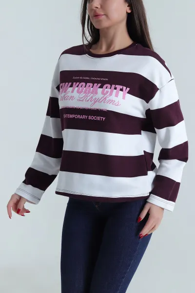 Mor Baskılı Üç İp Kadın Sweat 494205