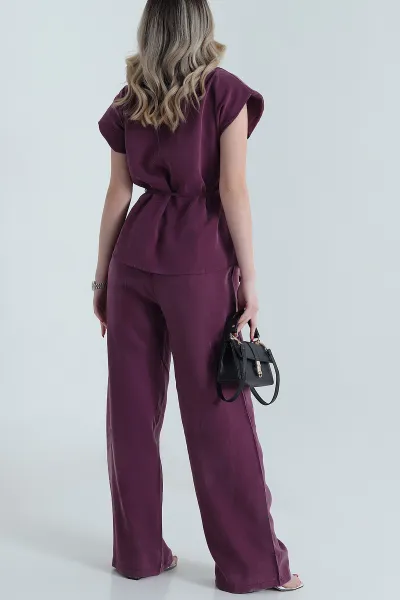 Mor Bel Lastikli Tencel Kadın İkili Takım 472275