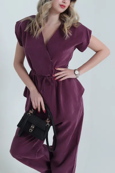 Mor Bel Lastikli Tencel Kadın İkili Takım 472275