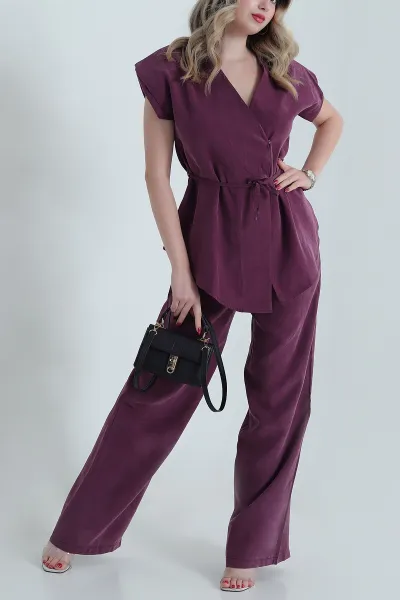 Mor Bel Lastikli Tencel Kadın İkili Takım 472275