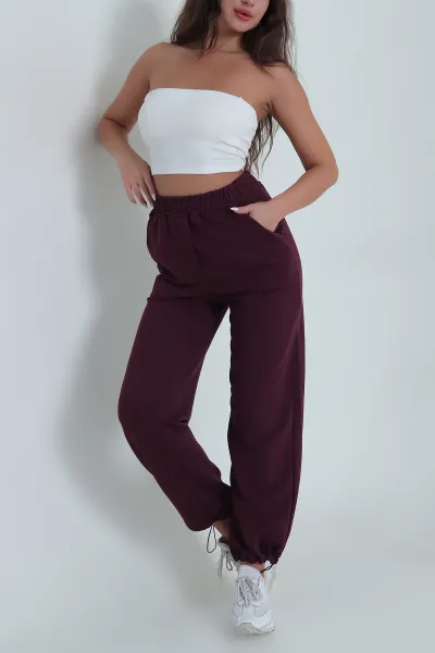 Mor Bel ve Paça Lastikli Üç İp Kadın Pantolon 484564