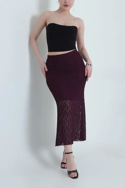 Mor Beli Lastikli Tül Kadın Etek 454004