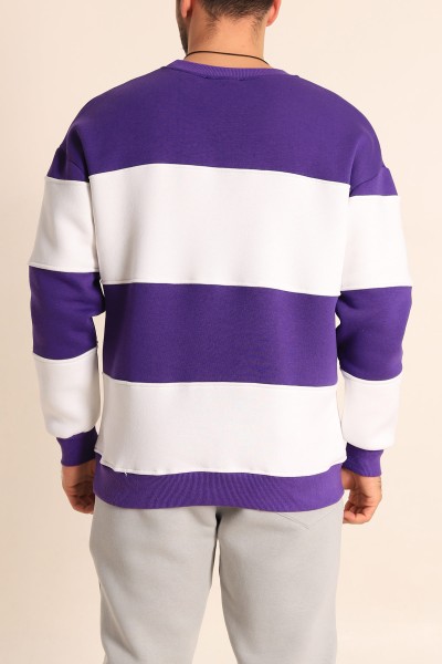 Mor Beyaz Oversize Üç İp Şardonlu Kabartma Yazılı Erkek Sweatshirt 222555
