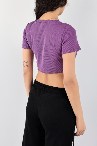 Mor Bisiklet Yaka Fitilli Crop 97034