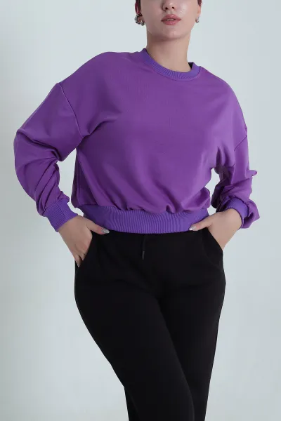 Mor Bisiklet Yaka İki İp Kadın Sweat 484273