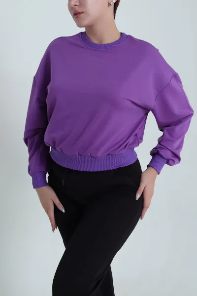 Mor Bisiklet Yaka İki İp Kadın Sweat 484273