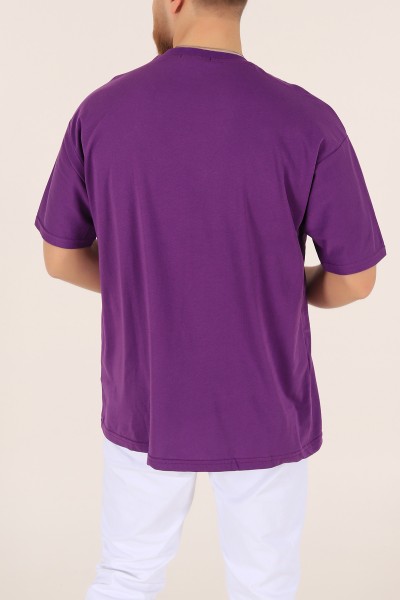 Mor Bisiklet Yaka Oversize Erkek Tişört 169583
