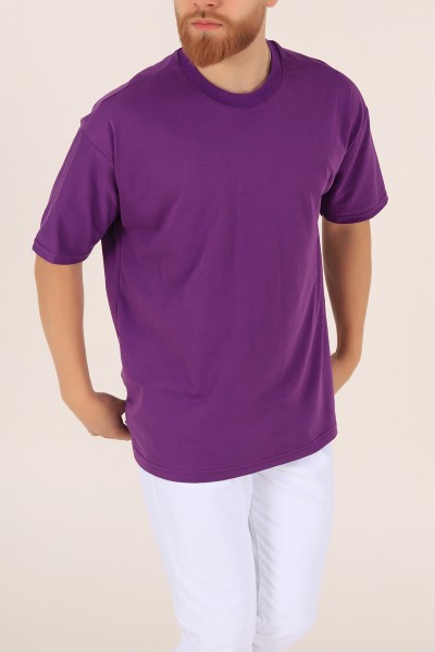 Mor Bisiklet Yaka Oversize Erkek Tişört 169583