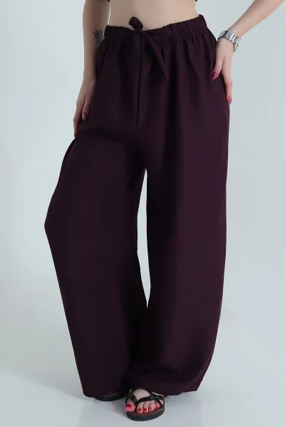Mor Bol Paça Keten Kadın Pantolon 471558