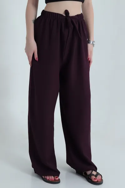 Mor Bol Paça Keten Kadın Pantolon 471558