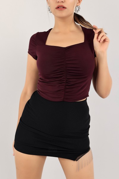 Mor Büzgü Tasarım Sendy Crop Bluz 119307