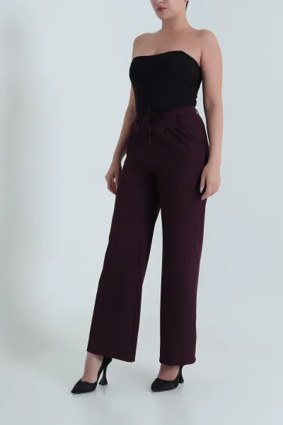 Mor Çift Pileli Beli Lastikli Kadın Pantolon 482577