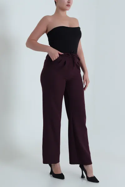 Mor Çift Pileli Beli Lastikli Kadın Pantolon 482577