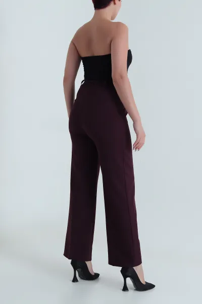 Mor Çift Pileli Beli Lastikli Kadın Pantolon 482577