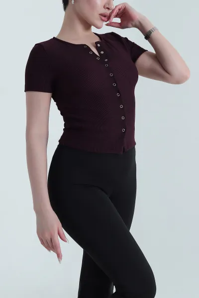 Mor Çıtçıtlı Ottoman Kadın Bluz 448308