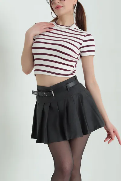 Mor Çizgili Likralı Crop 333896