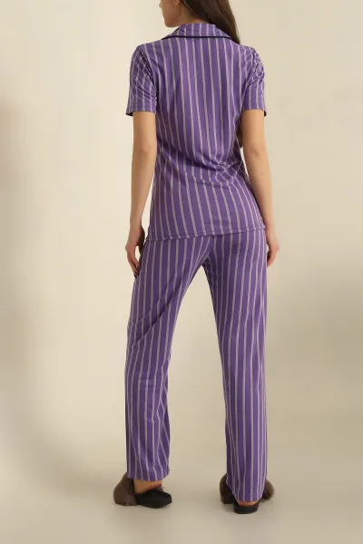 Mor Düğmeli Bayan Pijama Takımı 251565