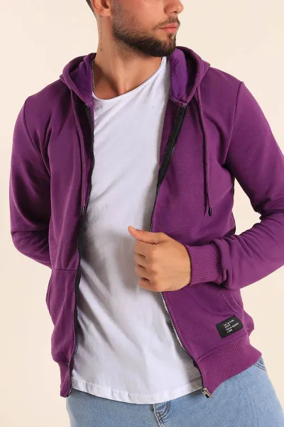 Mor Fermuarlı Kapüşonlu Erkek Sweatshirt 236551