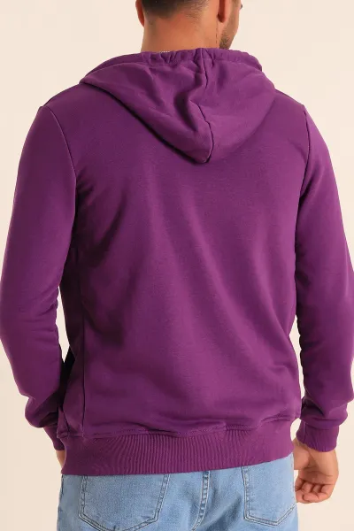 Mor Fermuarlı Kapüşonlu Erkek Sweatshirt 236551