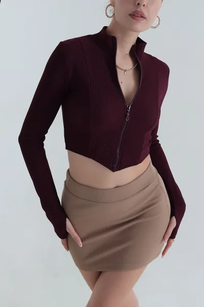 Mor Fermuarlı Ottoman Kadın Bluz 394816