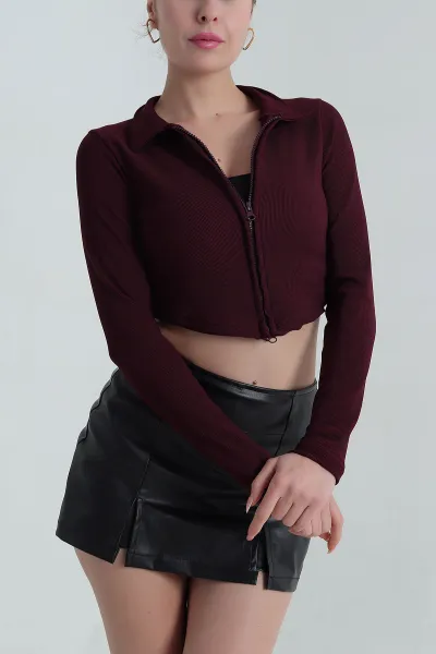 Mor Fermuarlı Ottoman Kadın Bluz 406096