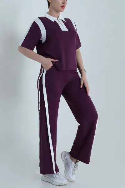 Mor Fermuarlı Polo Yaka Oysho Kadın İkili Takım 459499